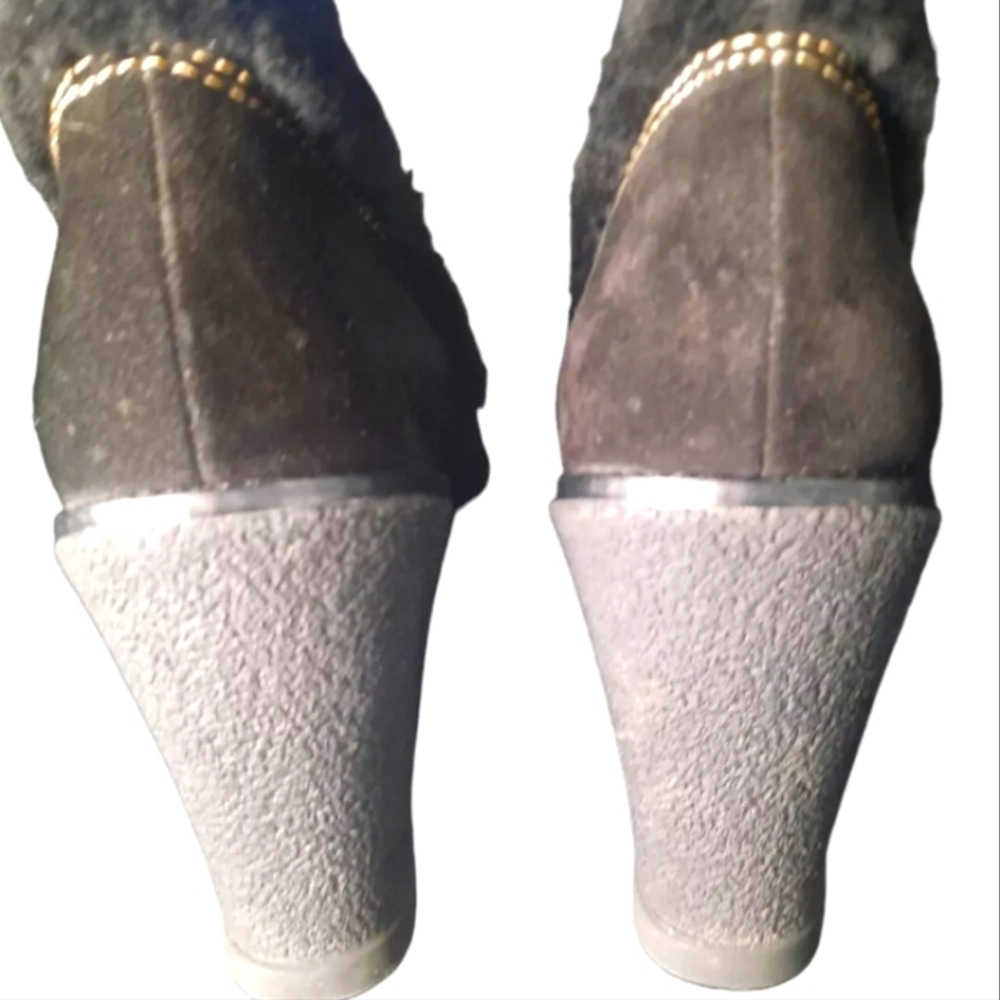COACH Jonie Sz 9M Black Suede & Shearling Wedge Knee-High Monogram  Boots In EUC - Picture 4 of 6